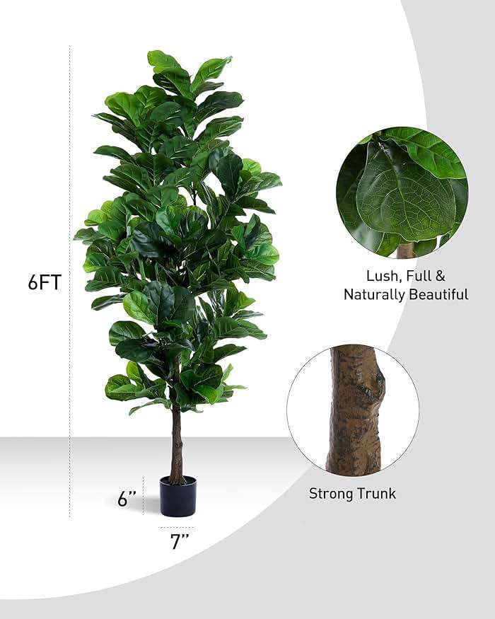 FLOWORLD Fiddle Leaf Fig Tree 6ft Tall Artificial Tree in Plastic Pot Fake Ficus Lyrata Plants with 184 Decorative Fiddle Leaves Faux Fig Trees for Home Office Living Room Decor Indoor Outdoor - Image 7