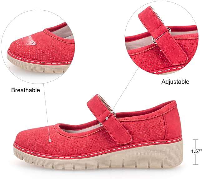 VJH confort Women s Mary Jane Flats, Breathable Comfort Round Toe Low Heel Slip-on Light Weight Walking Shoes - Image 2