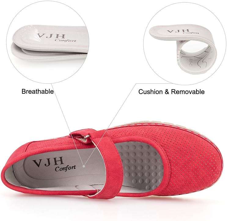 VJH confort Women s Mary Jane Flats, Breathable Comfort Round Toe Low Heel Slip-on Light Weight Walking Shoes - Image 3