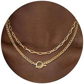 CHESKY Layered Necklaces for Women, 14K Gold Plated Chain Necklace Women Trendy Cuban Link Paperclip Chain Toggle Clasp Necklace Fashion Chunky Jewelry for Women - Image 1