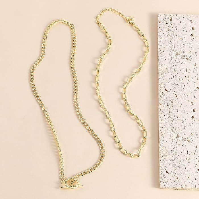 CHESKY Layered Necklaces for Women, 14K Gold Plated Chain Necklace Women Trendy Cuban Link Paperclip Chain Toggle Clasp Necklace Fashion Chunky Jewelry for Women - Image 6