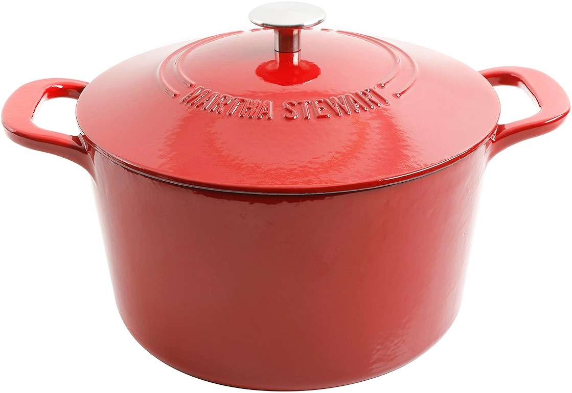 MARTHA STEWART Gatwick 7-Quart Enamel Cast Iron Dutch Oven – Red Ombre – Heavy-Duty Dutch Oven for Slow Cooking, Braising & Baking - Image 1