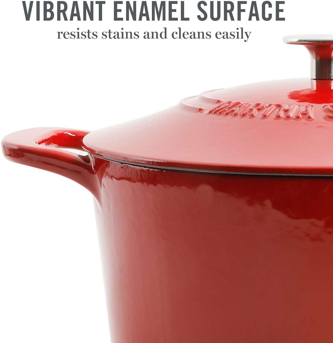 MARTHA STEWART Gatwick 7-Quart Enamel Cast Iron Dutch Oven – Red Ombre – Heavy-Duty Dutch Oven for Slow Cooking, Braising & Baking - Image 3