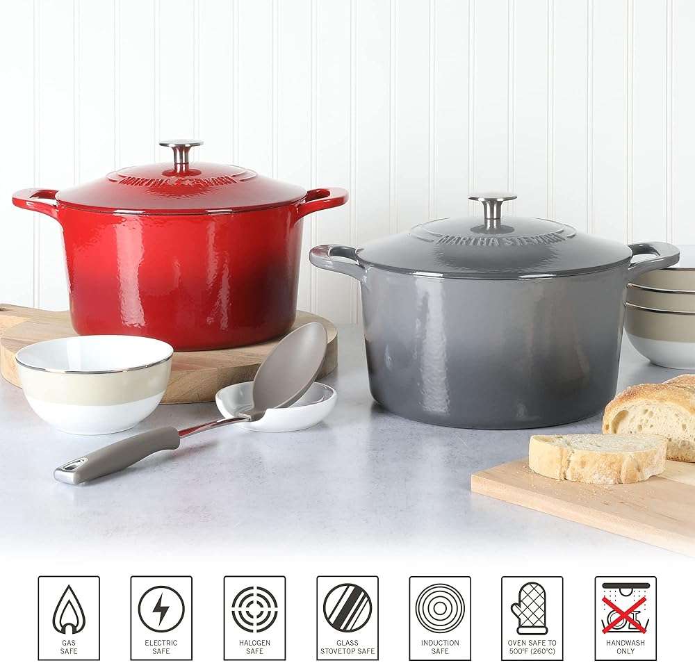 MARTHA STEWART Gatwick 7-Quart Enamel Cast Iron Dutch Oven – Red Ombre – Heavy-Duty Dutch Oven for Slow Cooking, Braising & Baking - Image 5