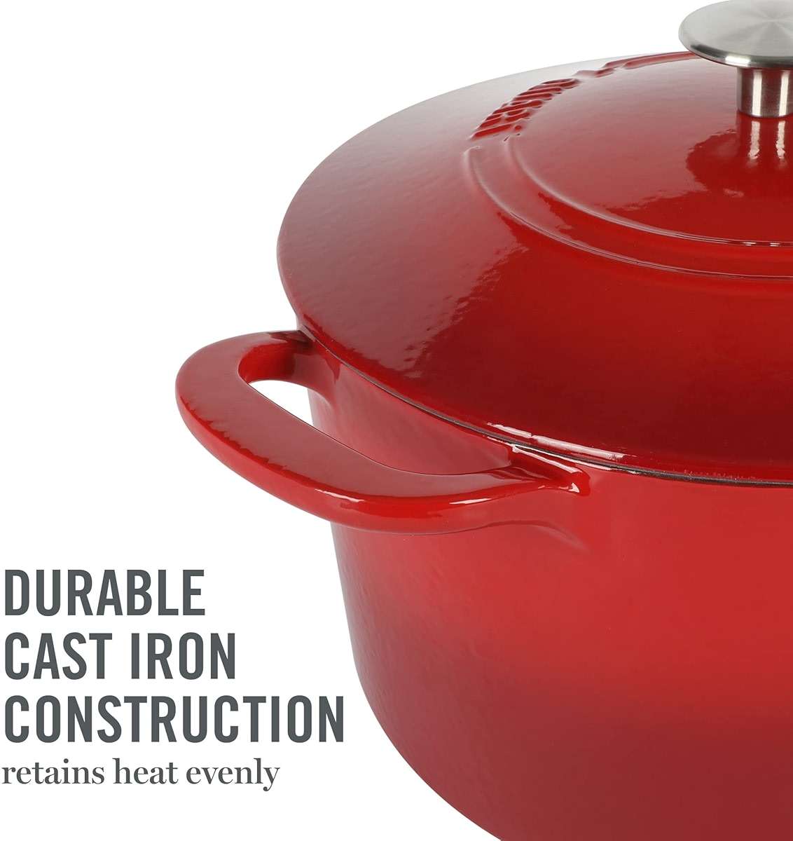 MARTHA STEWART Gatwick 7-Quart Enamel Cast Iron Dutch Oven – Red Ombre – Heavy-Duty Dutch Oven for Slow Cooking, Braising & Baking - Image 7