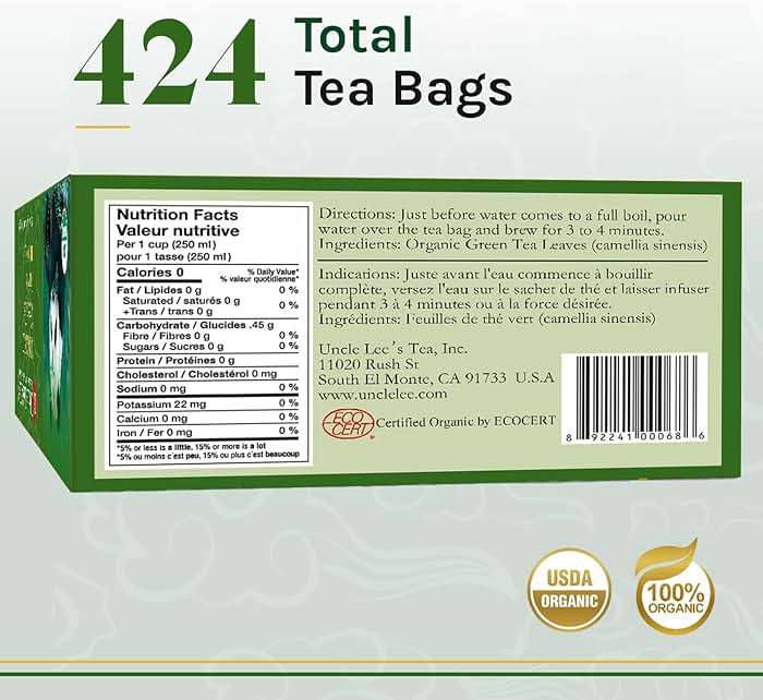 Uncle Lee's Organic Green Tea Bags 4-Pack, 106-Count Super Packs – Bright & Refreshing, Lightly Caffeinated Bulk Tea for Home, Office, Camping - Image 2