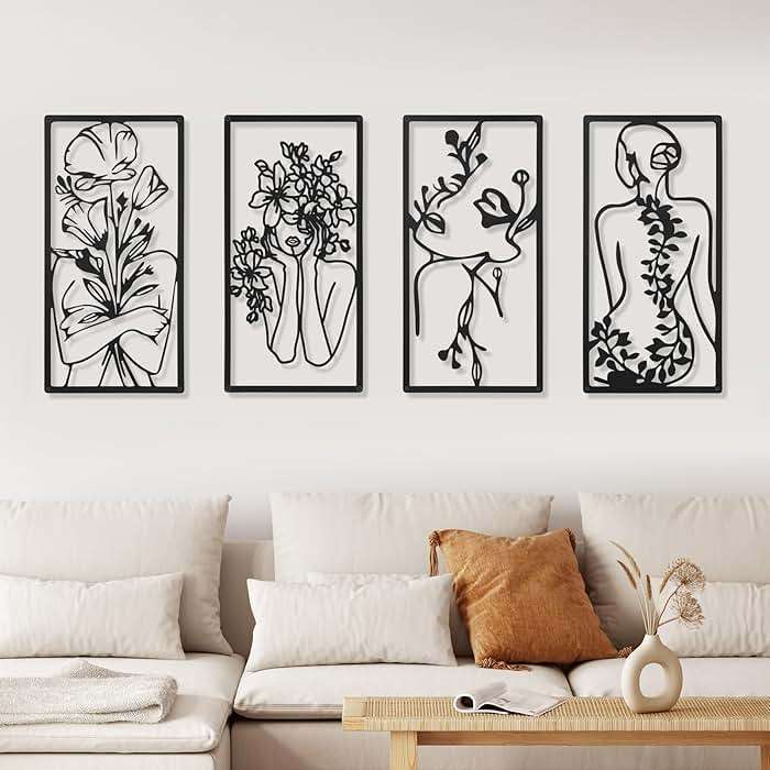 Cindeer 4 Pcs Metal Wall Art Decor Minimalist Abstract Woman Wall Art Line Drawing metal line art Home Hanging Art Decor for Bedroom Kitchen Bathroom Living Room(Fresh,Black) - Image 4