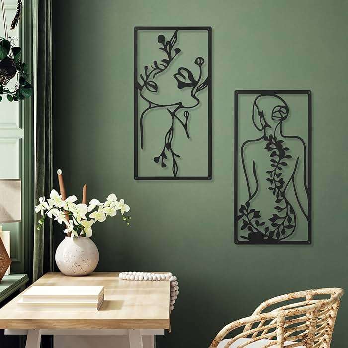 Cindeer 4 Pcs Metal Wall Art Decor Minimalist Abstract Woman Wall Art Line Drawing metal line art Home Hanging Art Decor for Bedroom Kitchen Bathroom Living Room(Fresh,Black) - Image 5