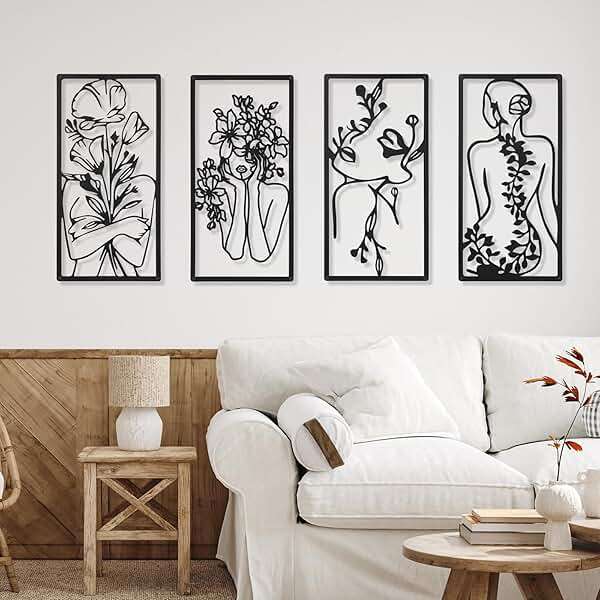 Cindeer 4 Pcs Metal Wall Art Decor Minimalist Abstract Woman Wall Art Line Drawing metal line art Home Hanging Art Decor for Bedroom Kitchen Bathroom Living Room(Fresh,Black) - Image 7