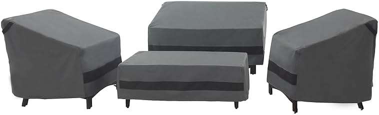 Loriano Patio Furniture Covers 4 Piece Set, Outdoor Waterproof, Heavy Duty 600D Lawn Patio Covers Grey-Black - Image 1