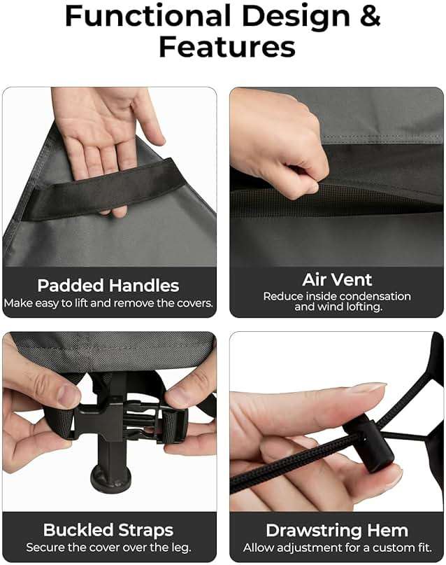 Loriano Patio Furniture Covers 4 Piece Set, Outdoor Waterproof, Heavy Duty 600D Lawn Patio Covers Grey-Black - Image 6