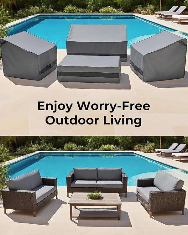 Loriano Patio Furniture Covers 4 Piece Set, Outdoor Waterproof, Heavy Duty 600D Lawn Patio Covers Grey-Black - Image 7