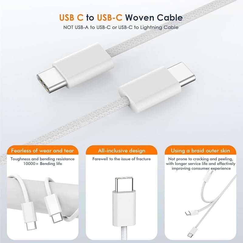 Charge for iPhone 16/15 Charger,Fast Charging iPhone 16/15 2Pack Type C Wall Charge Adapter USB C Charger Block 6FT USB-C to C Woven Cable for Apple iPhone 16 Pro Max/iPhone 15 Plus,iPad Pro/Air/Mini - Image 5