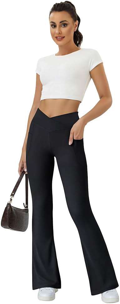 COPYLEAF Women's Flare Yoga Pants with Pockets V Crossover High Waisted Bootcut Yoga Leggings-Flare Workout Gym Leggings - Image 3