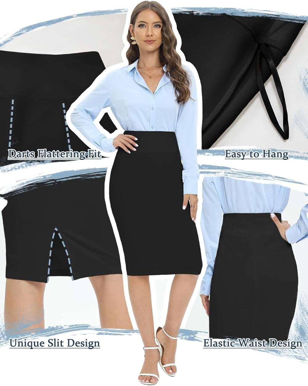 Tapata Women's Office Work Pencil Skirt Stretch High Waist Below Knee Bodycon for Business Casual - Image 6