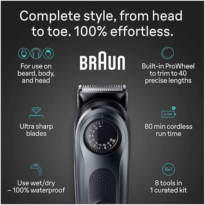 Braun All-in-One Style Kit Series 5 5471, 8-in-1 Trimmer for Men with Beard Trimmer, Body Trimmer for Manscaping, Hair Clippers & More, Ultra-Sharp Blade, 40 Length Settings, Waterproof - Image 2