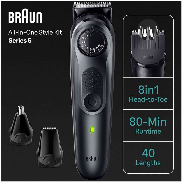 Braun All-in-One Style Kit Series 5 5471, 8-in-1 Trimmer for Men with Beard Trimmer, Body Trimmer for Manscaping, Hair Clippers & More, Ultra-Sharp Blade, 40 Length Settings, Waterproof - Image 8
