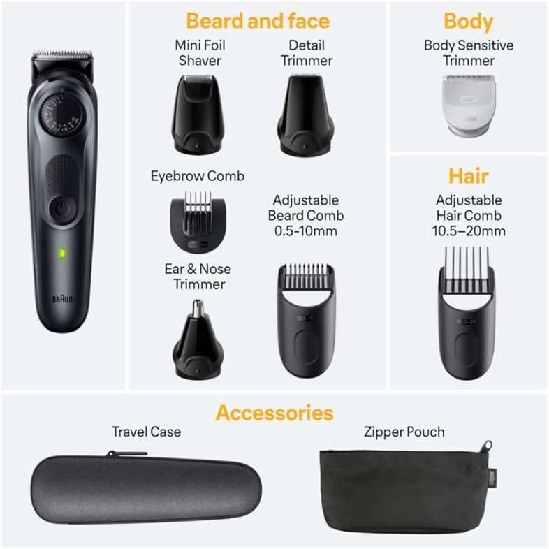 Braun All-in-One Style Kit Series 5 5471, 8-in-1 Trimmer for Men with Beard Trimmer, Body Trimmer for Manscaping, Hair Clippers & More, Ultra-Sharp Blade, 40 Length Settings, Waterproof - Image 10