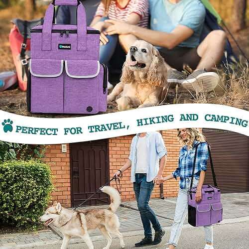 PetAmi Dog Travel Bag Pet Supplies Accessories Organizer for Traveling, Camping, Weekend; Cat Pet Travel Bag Kit Includes 2 Food Storage Containers, 2 Collapsible Bowls, 1 Feeding Mat (Purple) - Image 6