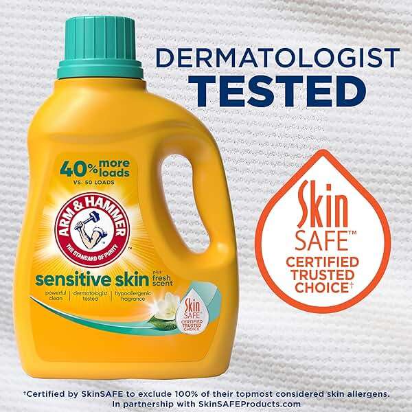 ARM & HAMMER Sensitive Skin Liquid Laundry Detergent, Fresh Scent, 105 fl oz, 105 Loads - Image 6