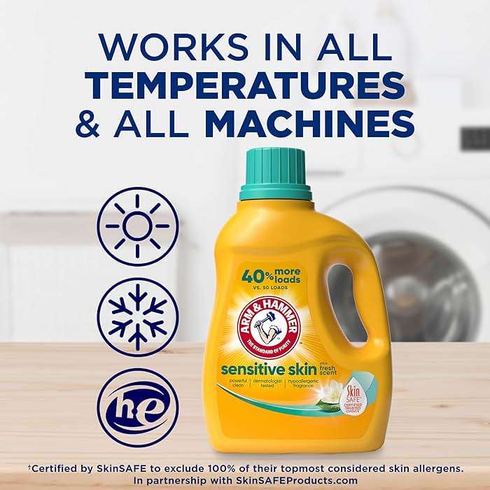 ARM & HAMMER Sensitive Skin Liquid Laundry Detergent, Fresh Scent, 105 fl oz, 105 Loads - Image 8