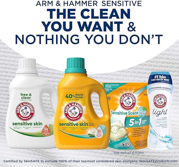 ARM & HAMMER Sensitive Skin Liquid Laundry Detergent, Fresh Scent, 105 fl oz, 105 Loads - Image 10