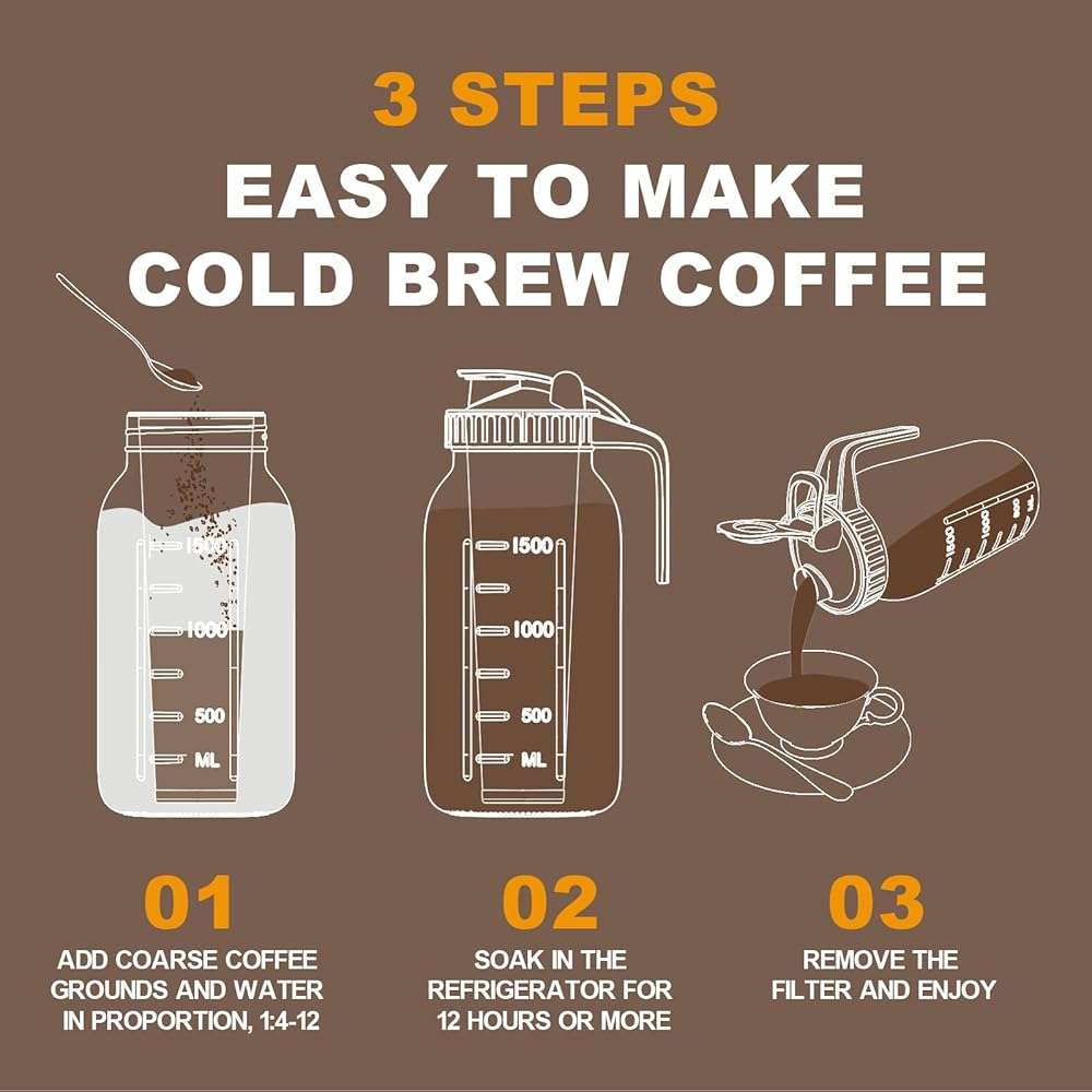 JunVpic Cold Brew Coffee Maker Jar - 64oz Wide Mouth,LeakProof,Heavy Duty Glass Mason Pitcher with Spout Lid,Handle & Stainless Steel Filter for Iced Coffee,Lemonade,Ice Tea & Fruit Drinks - Image 2