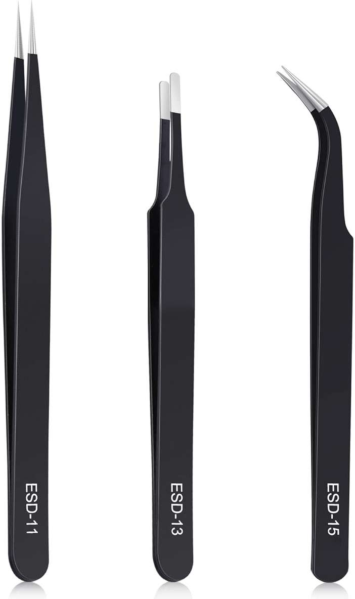 kaverme 3PCS Precision Tweezers Set, Upgraded Anti-Static Stainless Steel of Tweezers, for Electronics, Soldering, Laboratory Work, Jewelry-Making, Model, Craft - Image 1