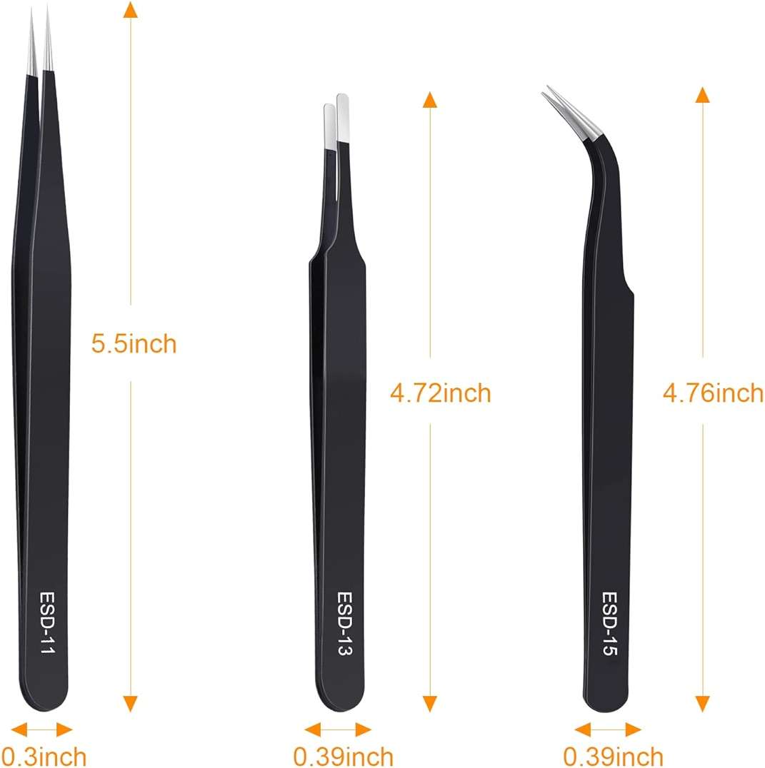 kaverme 3PCS Precision Tweezers Set, Upgraded Anti-Static Stainless Steel of Tweezers, for Electronics, Soldering, Laboratory Work, Jewelry-Making, Model, Craft - Image 2