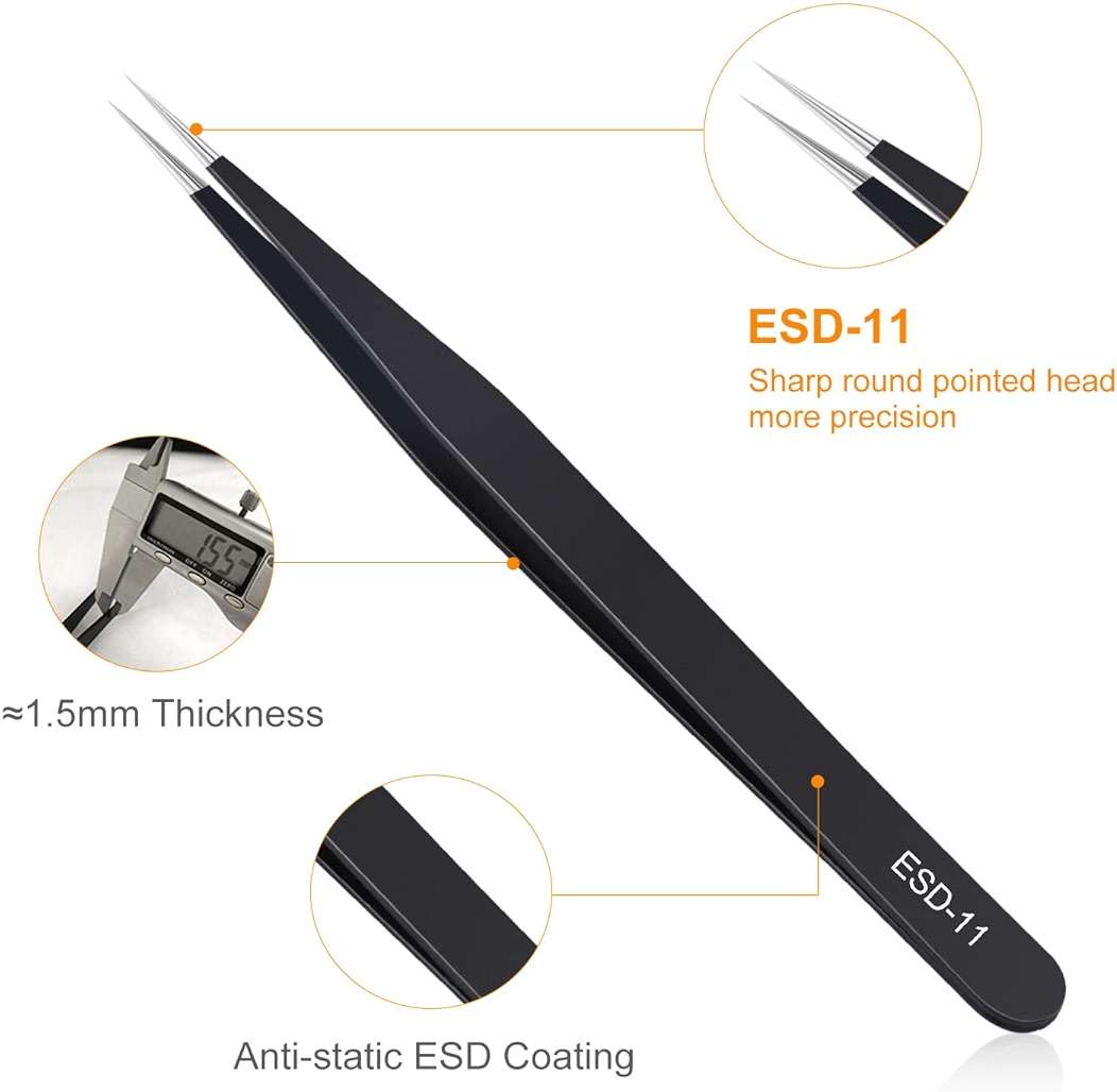 kaverme 3PCS Precision Tweezers Set, Upgraded Anti-Static Stainless Steel of Tweezers, for Electronics, Soldering, Laboratory Work, Jewelry-Making, Model, Craft - Image 3