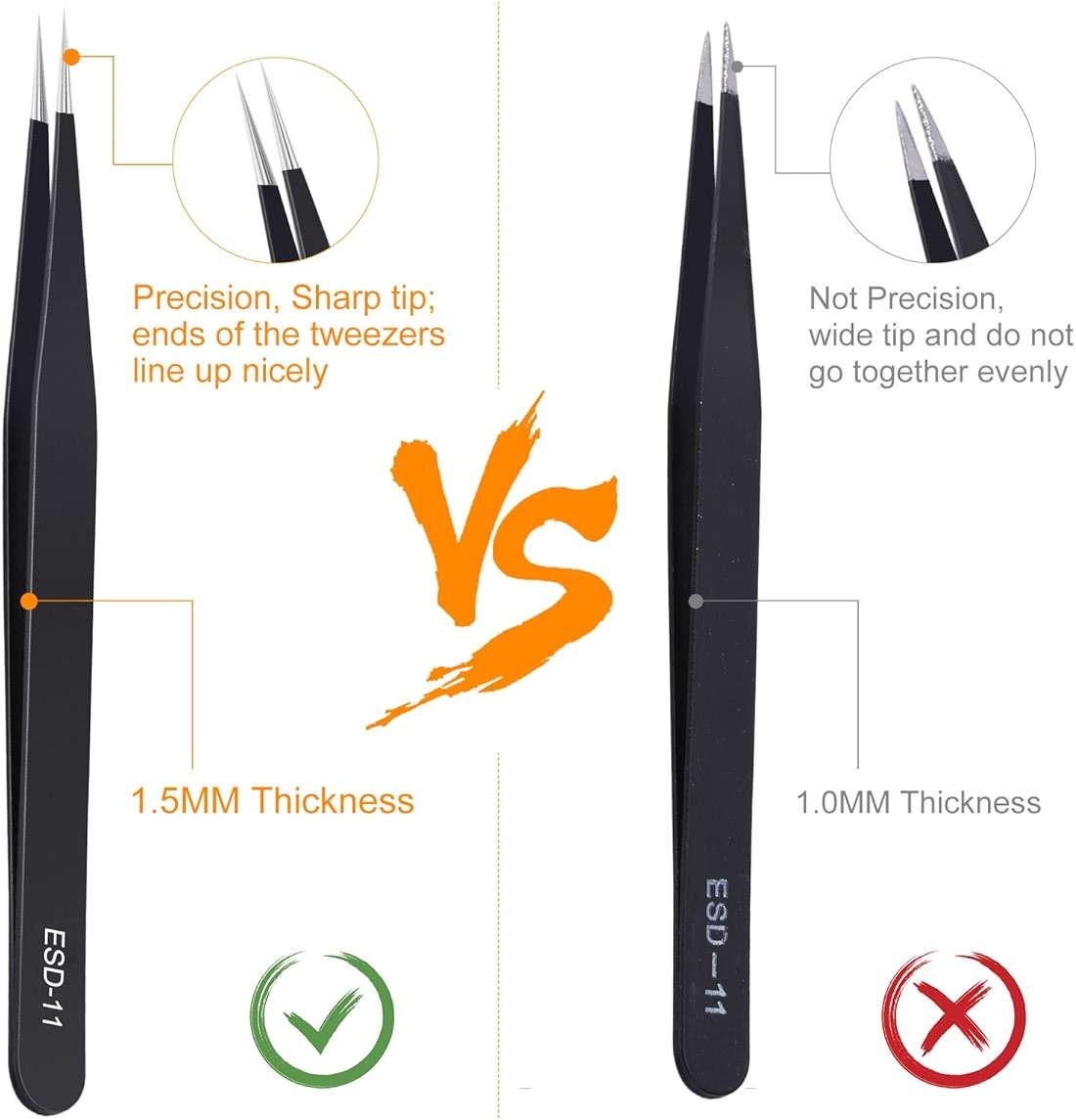 kaverme 3PCS Precision Tweezers Set, Upgraded Anti-Static Stainless Steel of Tweezers, for Electronics, Soldering, Laboratory Work, Jewelry-Making, Model, Craft - Image 6