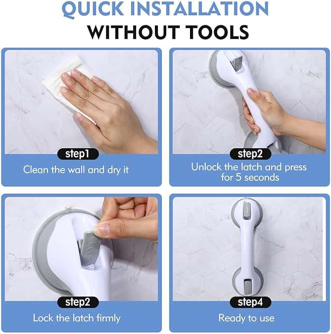Grab Bars for Bathtubs and Showers, 12 Inch Shower Handle Strong Suction Cup Grab Bar for Shower Chair Stool, Bathroom Safety Bar for Seniors, Elderly, Handicap (2 Pack) - Image 6