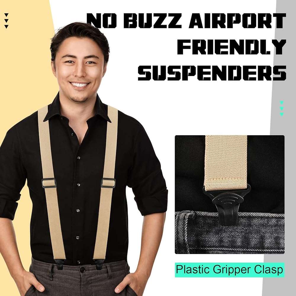 Janmercy 2 Pcs Men Hidden Suspenders Under Clothing 1.5 Inch Wide x Back Plastic Clips for Shirt Jeans - Image 2