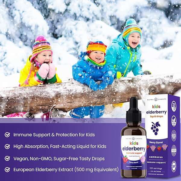 NutraChamps Black Elderberry for Kids Liquid Drops, 10:1 Extract Sambucus Elderberry Syrup for Kids, Sugar-Free European Elderberry Drops Berry Flavor, Immune Support, 4 Month Supply - Image 3