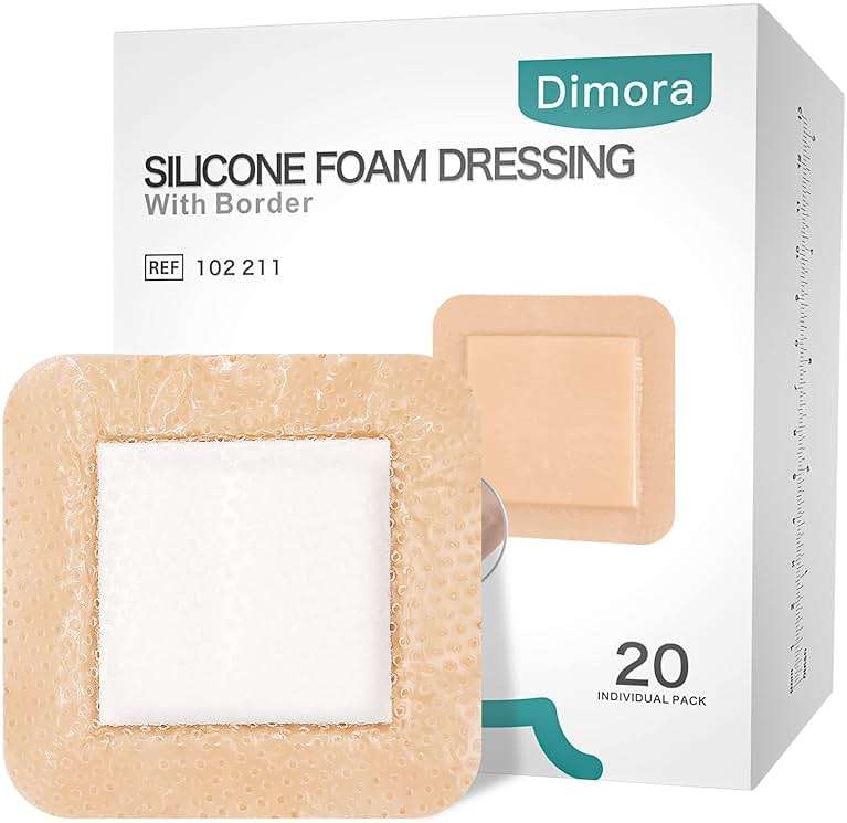 Dimora Silicone Foam Dressing with Border 20 Pack Adhesive 4"x4" Waterproof Wound Dressing Bandage for Wound Care - Image 1