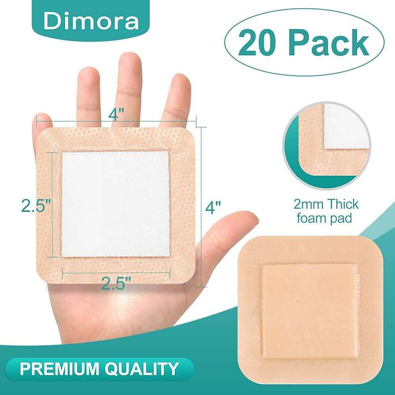 Dimora Silicone Foam Dressing with Border 20 Pack Adhesive 4"x4" Waterproof Wound Dressing Bandage for Wound Care - Image 2