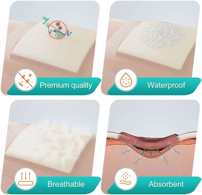Dimora Silicone Foam Dressing with Border 20 Pack Adhesive 4"x4" Waterproof Wound Dressing Bandage for Wound Care - Image 5