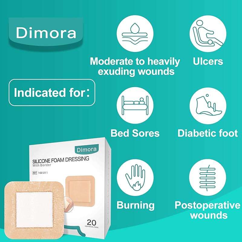 Dimora Silicone Foam Dressing with Border 20 Pack Adhesive 4"x4" Waterproof Wound Dressing Bandage for Wound Care - Image 7