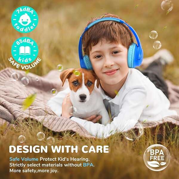 iClever Kids Bluetooth Headphones with LED Lights, 43H Playtime, Type-C Fast Charging, BTH18 Safe Volume 74/85dBA, Bluetooth5.3,Toddler Headphones Aux Cord for iPad/Tablet/Travel/School, Blue - Image 2