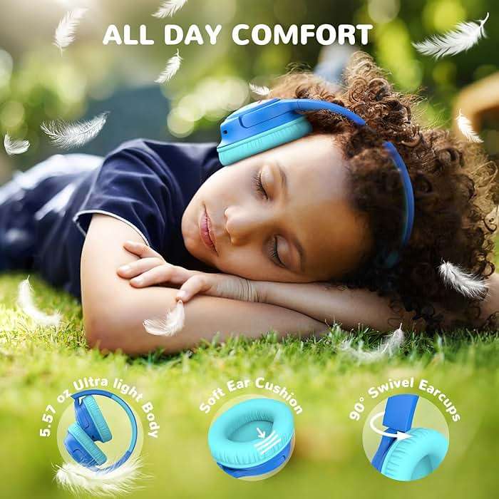 iClever Kids Bluetooth Headphones with LED Lights, 43H Playtime, Type-C Fast Charging, BTH18 Safe Volume 74/85dBA, Bluetooth5.3,Toddler Headphones Aux Cord for iPad/Tablet/Travel/School, Blue - Image 6