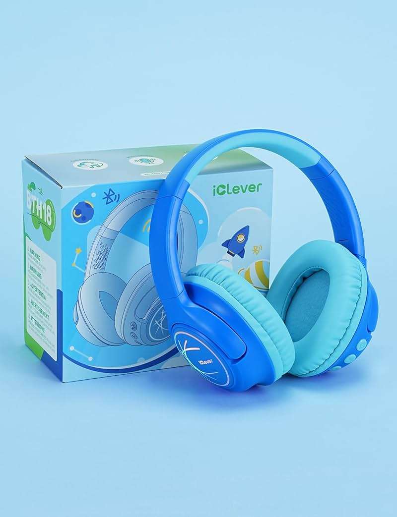 iClever Kids Bluetooth Headphones with LED Lights, 43H Playtime, Type-C Fast Charging, BTH18 Safe Volume 74/85dBA, Bluetooth5.3,Toddler Headphones Aux Cord for iPad/Tablet/Travel/School, Blue - Image 7