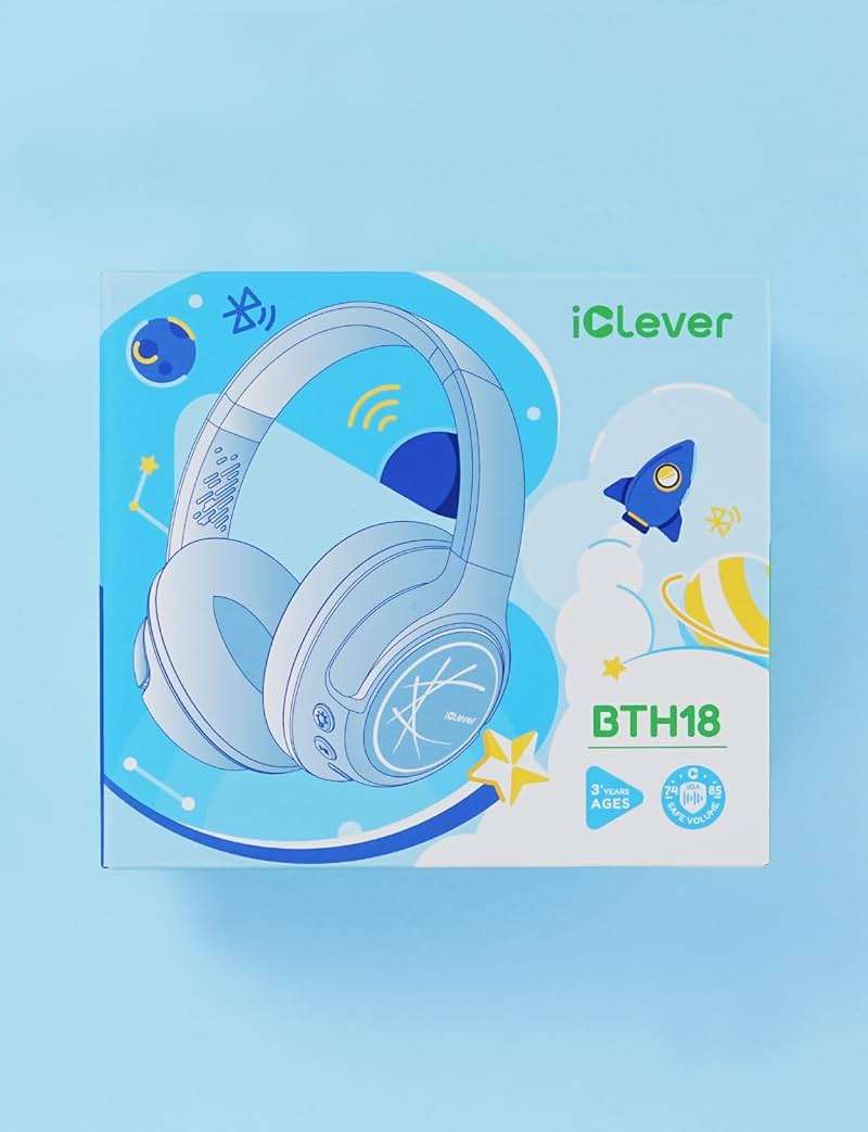 iClever Kids Bluetooth Headphones with LED Lights, 43H Playtime, Type-C Fast Charging, BTH18 Safe Volume 74/85dBA, Bluetooth5.3,Toddler Headphones Aux Cord for iPad/Tablet/Travel/School, Blue - Image 9