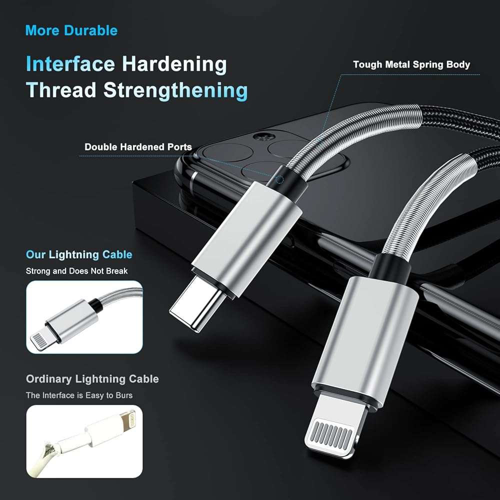 2Pack 10ft iPhone Fast Charger Cable, [Apple MFi Certified] Long USB C to Lightning Cable 10 Foot, High Fast 10 Feet Apple Charging Cord for Apple iPhone 14/14 Pro Max/13 Mini/12/11/XS/XR/8/7Plus,iPad - Image 4