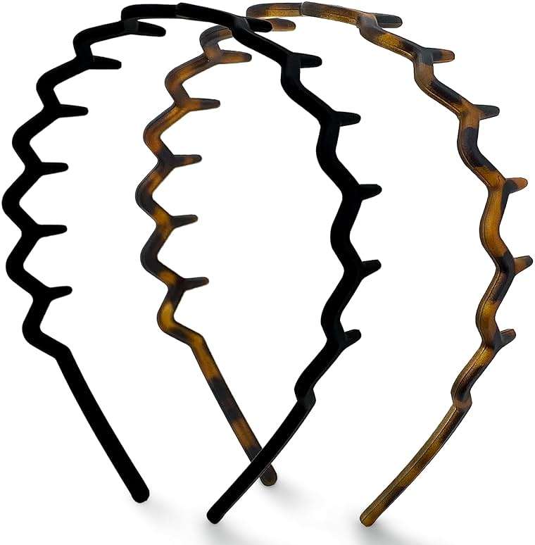 Kitsch Zig Zag Headbands for Women – Fashion Accessories for Slicked Back Styles - Comfortable Wavy Headbands | Comb Headband with Teeth | Ideal Gifts for Women - Black and Tortoise - 2 pcs - Image 2