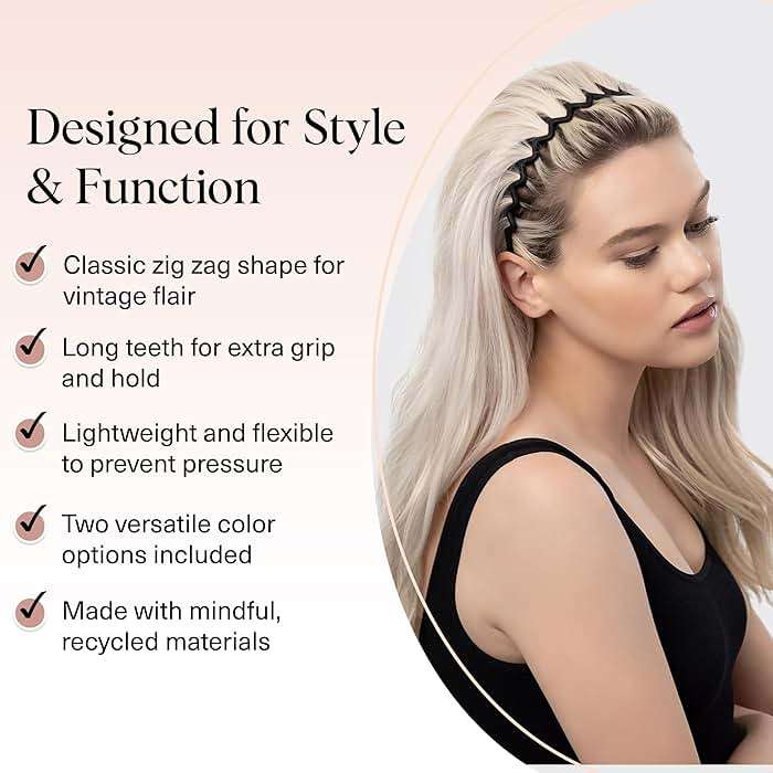 Kitsch Zig Zag Headbands for Women – Fashion Accessories for Slicked Back Styles - Comfortable Wavy Headbands | Comb Headband with Teeth | Ideal Gifts for Women - Black and Tortoise - 2 pcs - Image 5