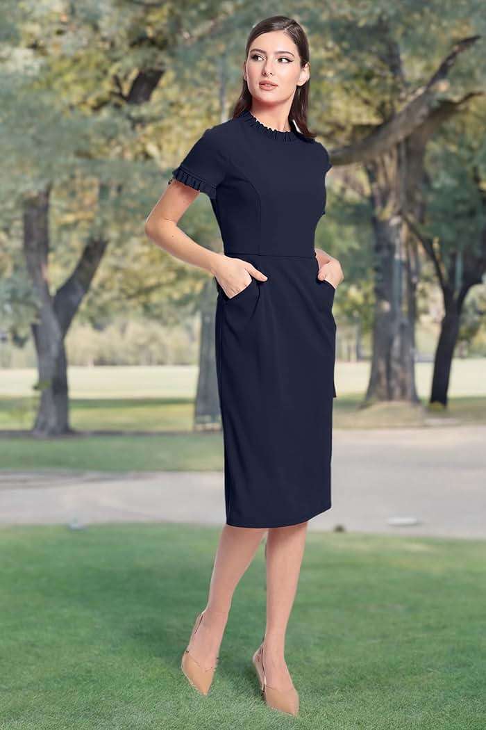 Maggy London Women's Maggy London Women's Dresses Ruffle Collar Slant Pocket Sheath Dress - Image 4