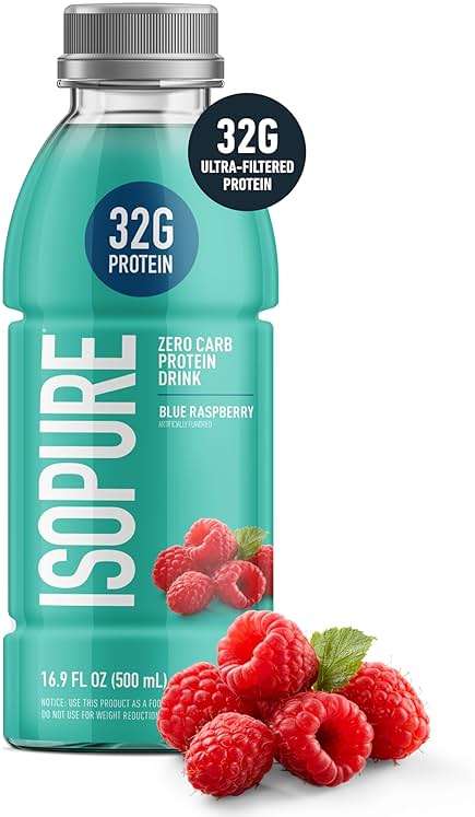 Isopure Zero Carb 32g Clear Protein Ready-to-Drink, Whey Protein Isolate, Blue Raspberry, 12 Pack (Packaging May Vary) - Image 2