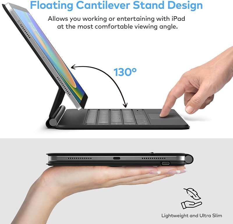 runelk Keyboard Case for iPad 10th Generation 2022 & 11th (A16, 2025) – Magic-Style Keyboard with Multi-Touch Trackpad – Floating Cantilever Stand – Magnetic Case for iPad 10.9 inch 10th / 11th Gen. - Image 3