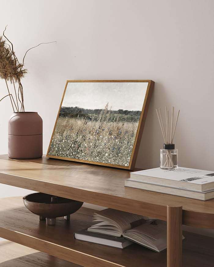 InSimSea Framed Canvas Wall Art Vintage Decor, Bathroom Art Classical Wildflower Painting Prints Champ fleuri,Country Landscape Home Decor, 12"x16" - Image 2