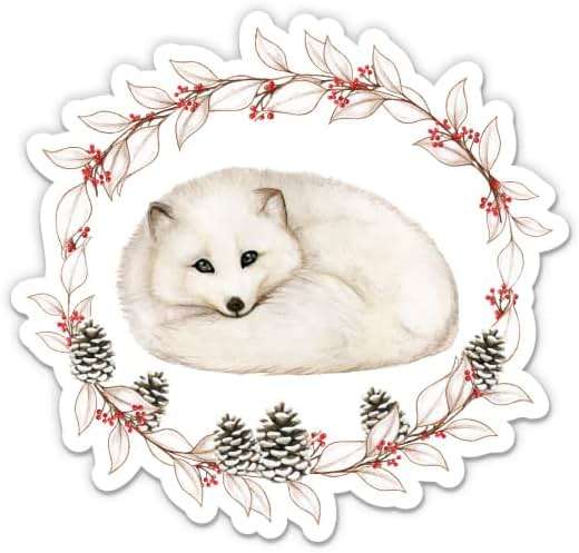 Arctic Fox Pretty Floral Winter - 3" Vinyl Sticker - for Car Laptop Water Bottle Phone - Waterproof Decal - Image 1
